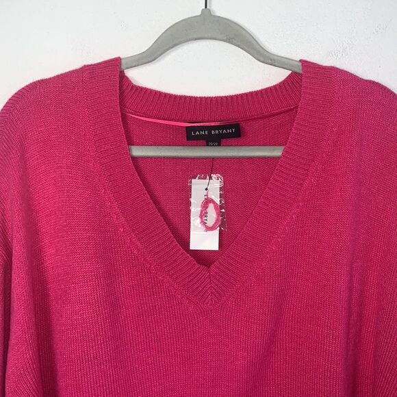 NWT Lane Bryant Pink Blouson Sleeve V-Neck Oversized Tunic Sweater Plus Sz 26/28 - Picture 4 of 10